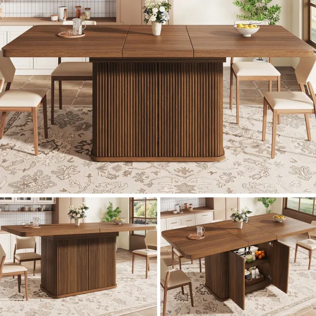 Clruro Eettafel - 140–180×80×76,5 cm - Uitschuifbaar - Verborgen Opbergvak - MDF - Donkerbruin