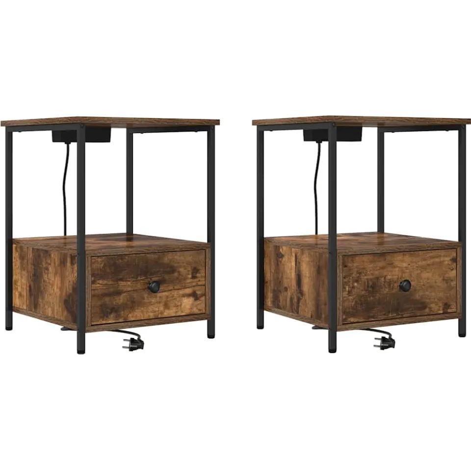 vidaXL Nachtkastje 2 st Gerookt eiken 42 x 41 x 56 cm Bewerkt hout, foto 3