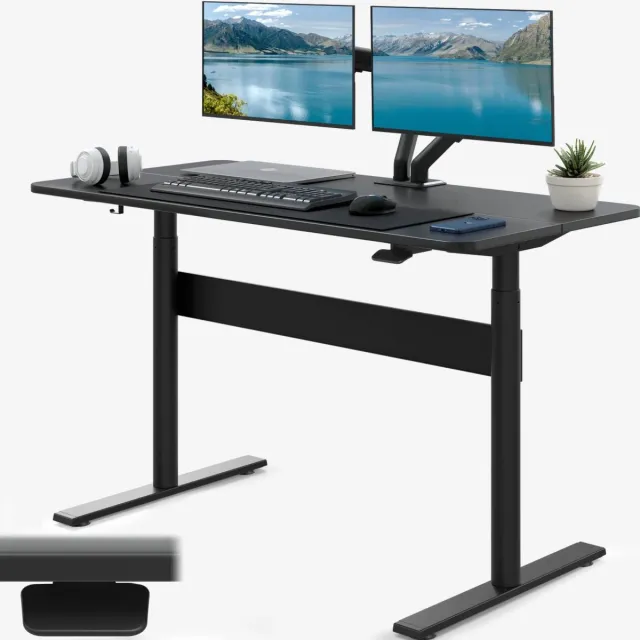 Acropaq Zit-sta bureau - Handmatig met gasveer - Bureau verstelbaar van 74 tot 115 cm - Staand bureau 120 x 60 cm - Zwart - Computer desk Zwart, Gasveer