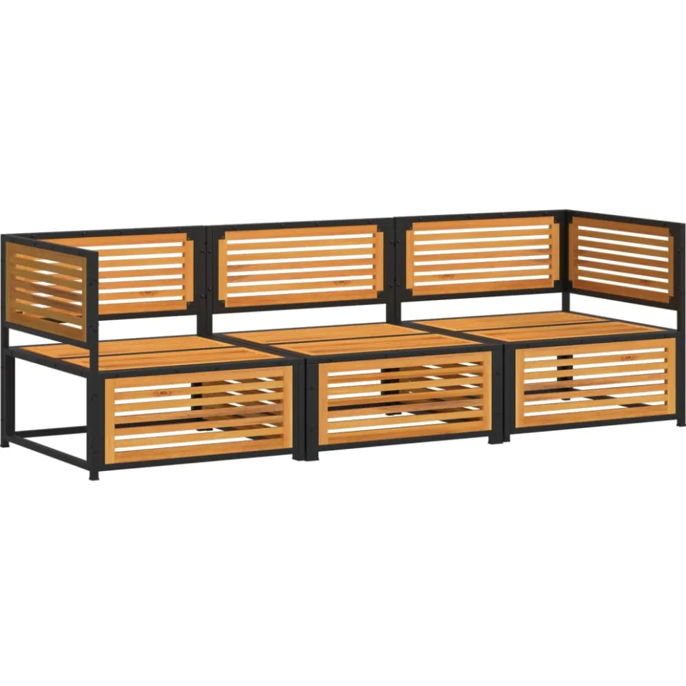 vidaXL 3-delige Loungeset met kussens massief acaciahout Bruin