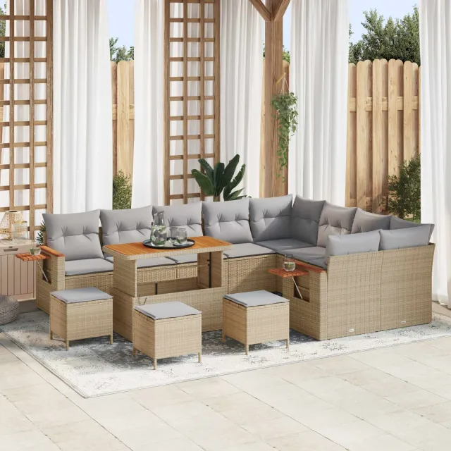 vidaXL Tuinbankenset 13 st Beige poly rattan, foto 2