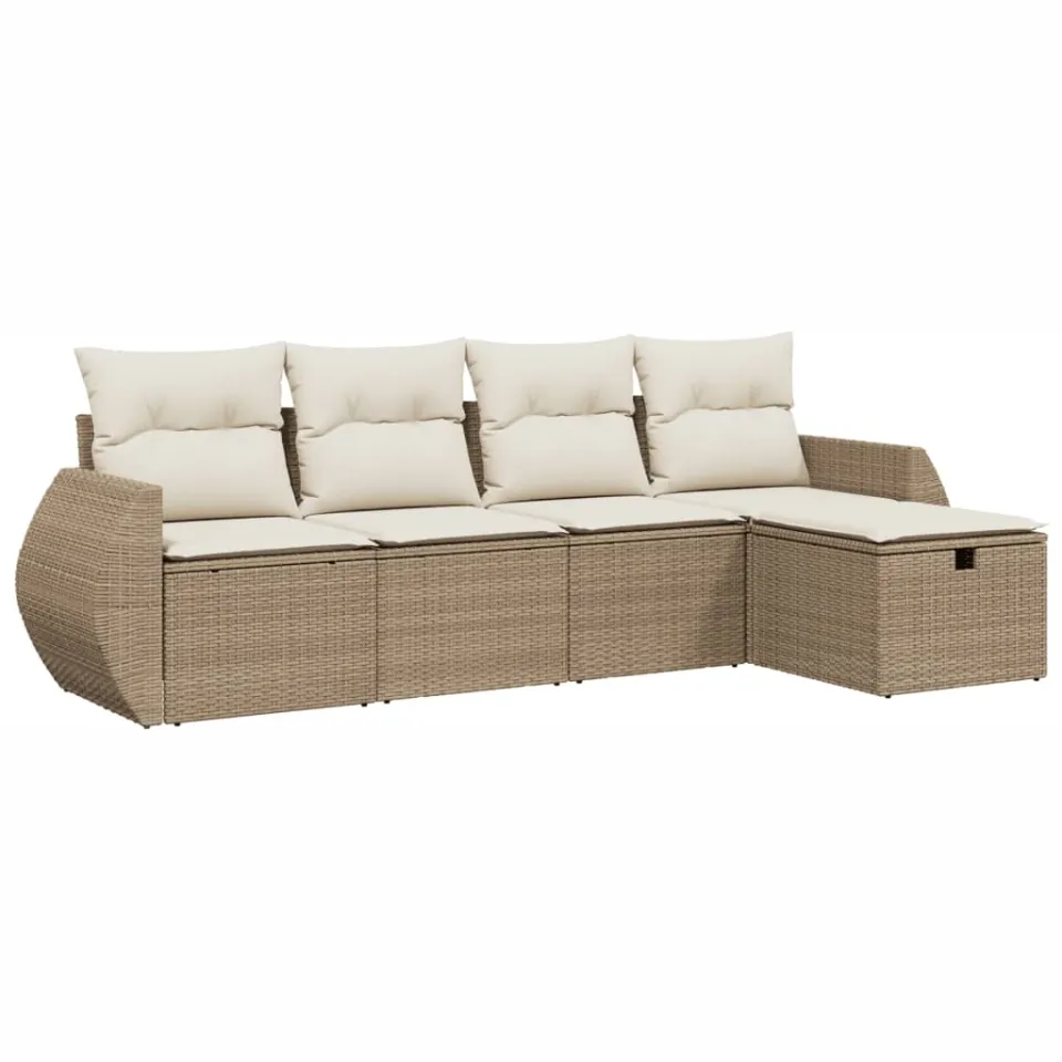 vidaXL 5-delige Loungeset met kussens poly rattan beige, foto 3