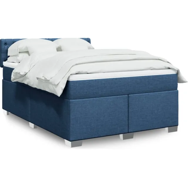 vidaXL Boxspring met matras stof blauw 160x200 cm