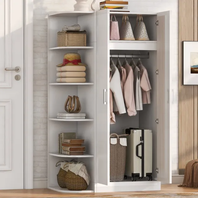 OKWISH Kledingkast Wit - 2 Deuren - Met Legplanken En Hanggedeelte - Moderne Opbergkast Voor Slaapkamer, Woonkamer En Kantoor - 90 X 55 X 170 Cm