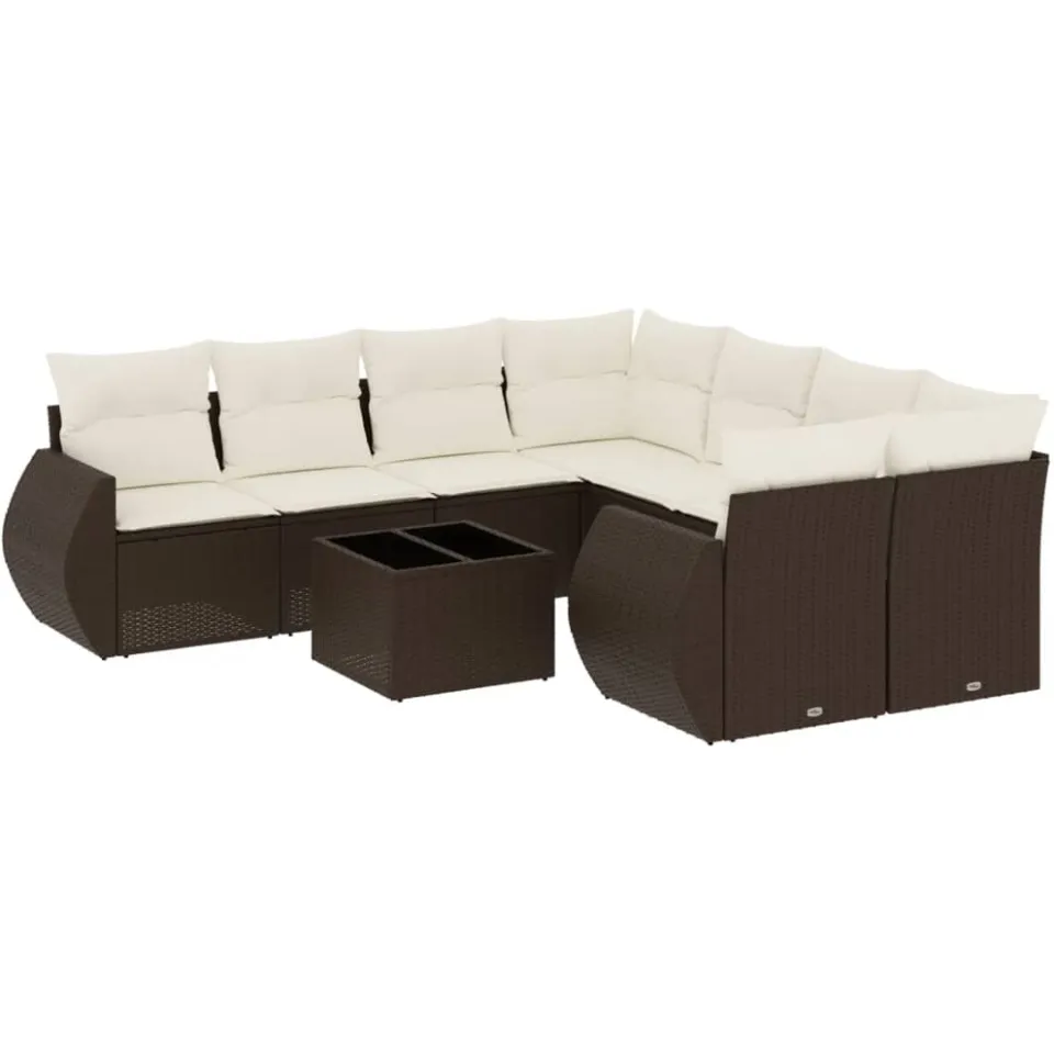 vidaXL 9-delige Loungeset met kussens poly rattan bruin, foto 3