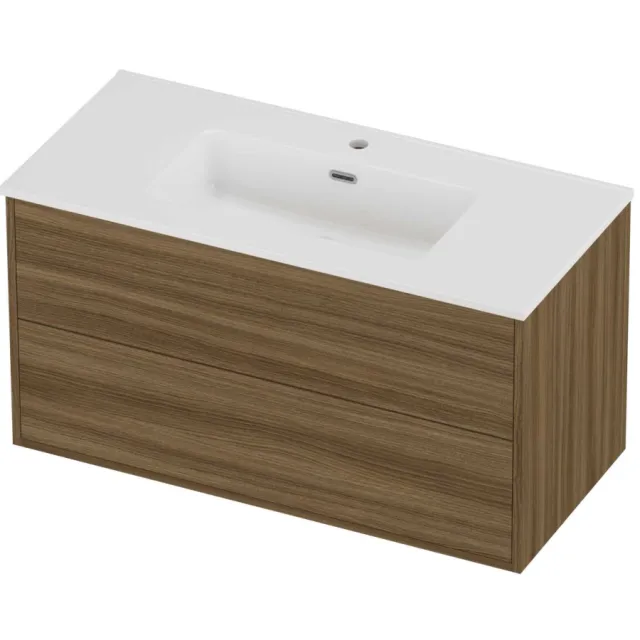 Proline Tribute Badmeubelset Porselein Elegant In Kader 100x46x54 cm Glans Wit Caramel Walnut Houtlook