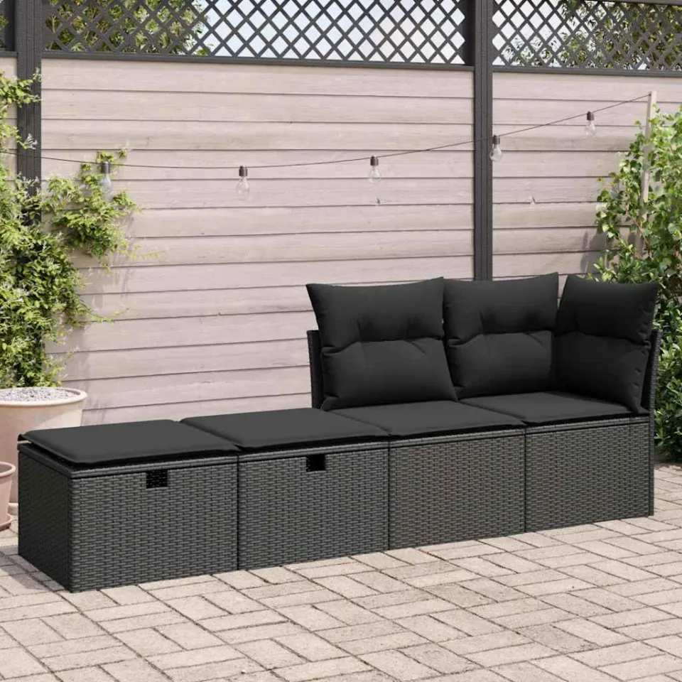 vidaXL 2-delige Loungeset met kussens poly rattan acacia zwart, foto 2