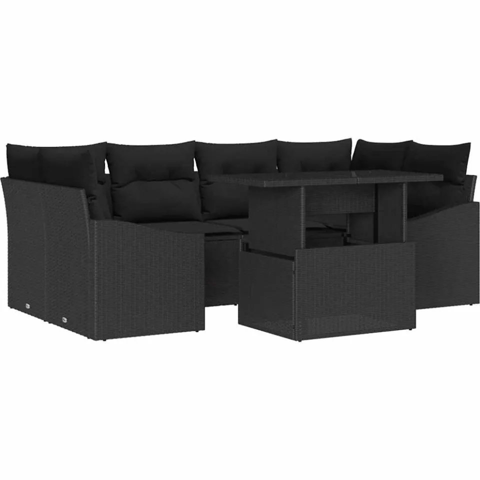vidaXL Tuin Sofa Set 7 st Zwart poly rattan Beige