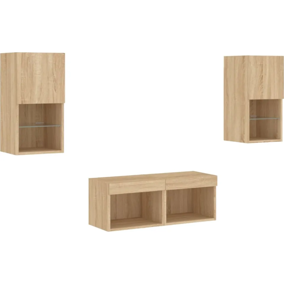 vidaXL 4-delige Tv-wandmeubelset met LED-verlichting sonoma eikenkleur