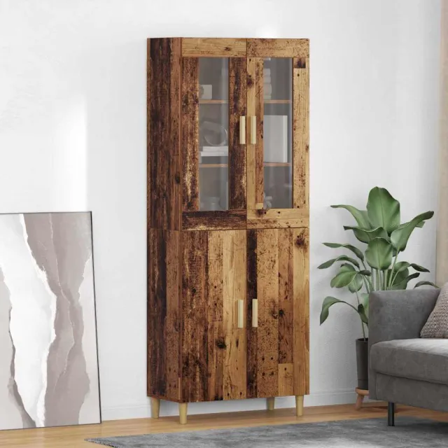 vidaXL Hoge kast Oud Hout 69,5 x 34 x 180 cm Geengineerd Hout en Glas Bruin