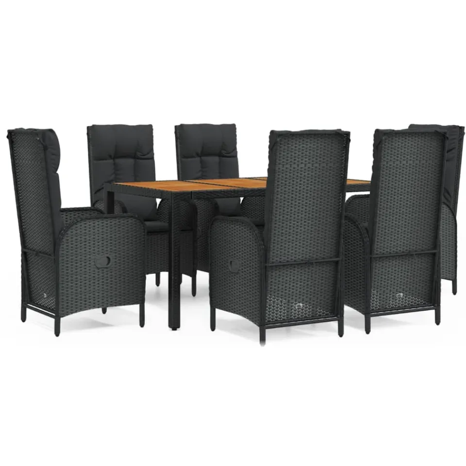 vidaXL 7-delige Tuinset met kussens poly rattan zwart