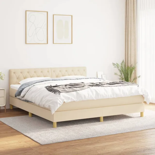 vidaXL Boxspring met matras stof crèmekleurig 160x200 cm