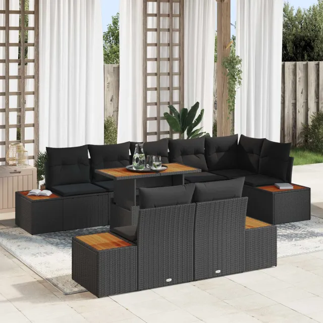 vidaXL Tuin Sofa Set 9 st Zwart Poly riet, foto 2