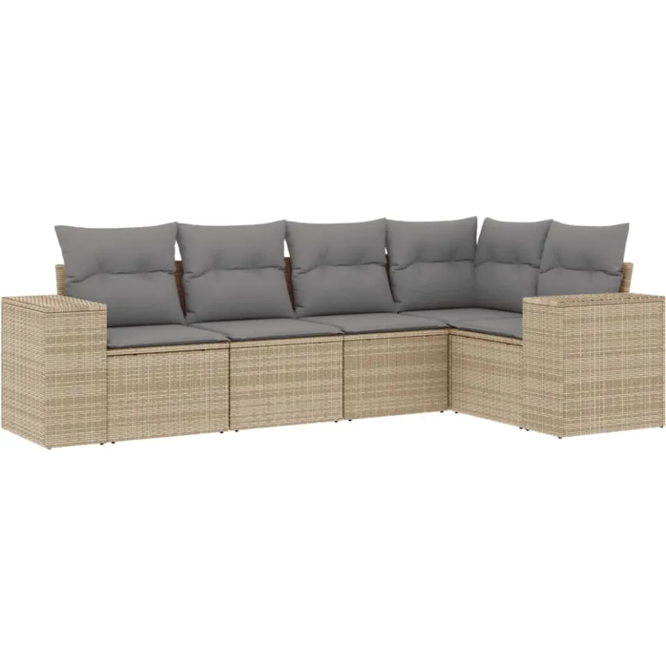 vidaXL 5-delige Loungeset met kussens poly rattan beige