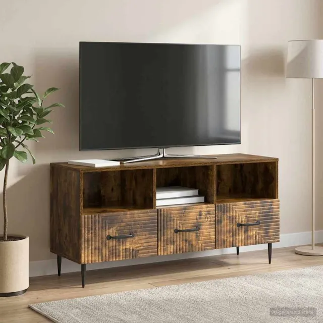 vidaXL TV-kast met lade Gerookt eiken 102 x 34,5 x 50 cm Bewerkt hout, foto 2