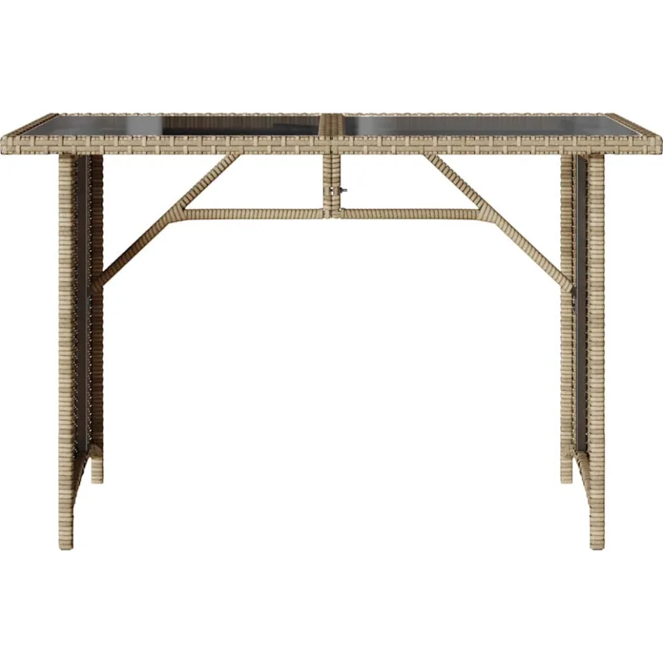 vidaXL Tuintafel met glazen blad 110x68x70 cm poly rattan beige, foto 4