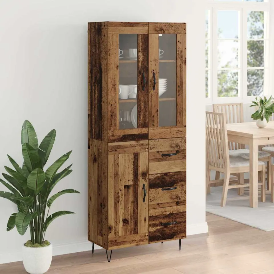 vidaXL Hoge kast Oud Hout 69,5 x 34 x 90 cm Bewerkt hout bruin, foto 4