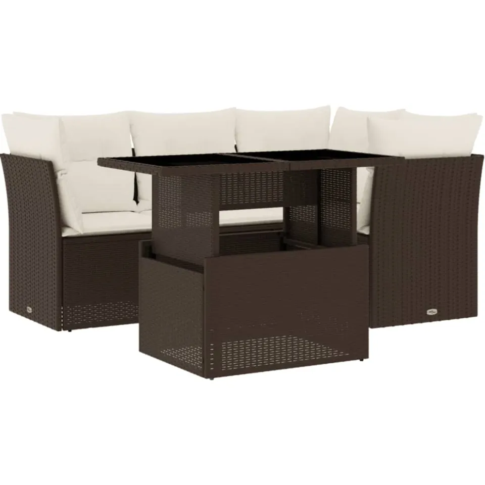 vidaXL 5-delige Loungeset met kussens poly rattan bruin, foto 3
