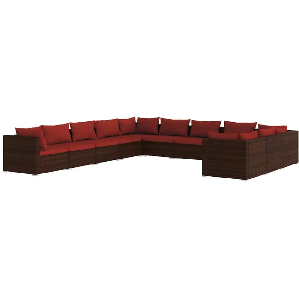 vidaXL 11-delige Loungeset met kussens poly rattan bruin, foto 3