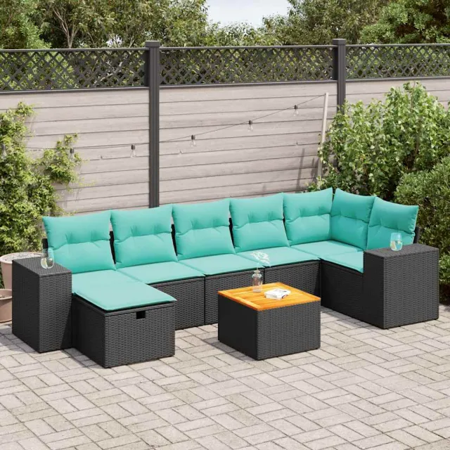 vidaXL 8-delige Loungeset met kussens poly rattan zwart, foto 2