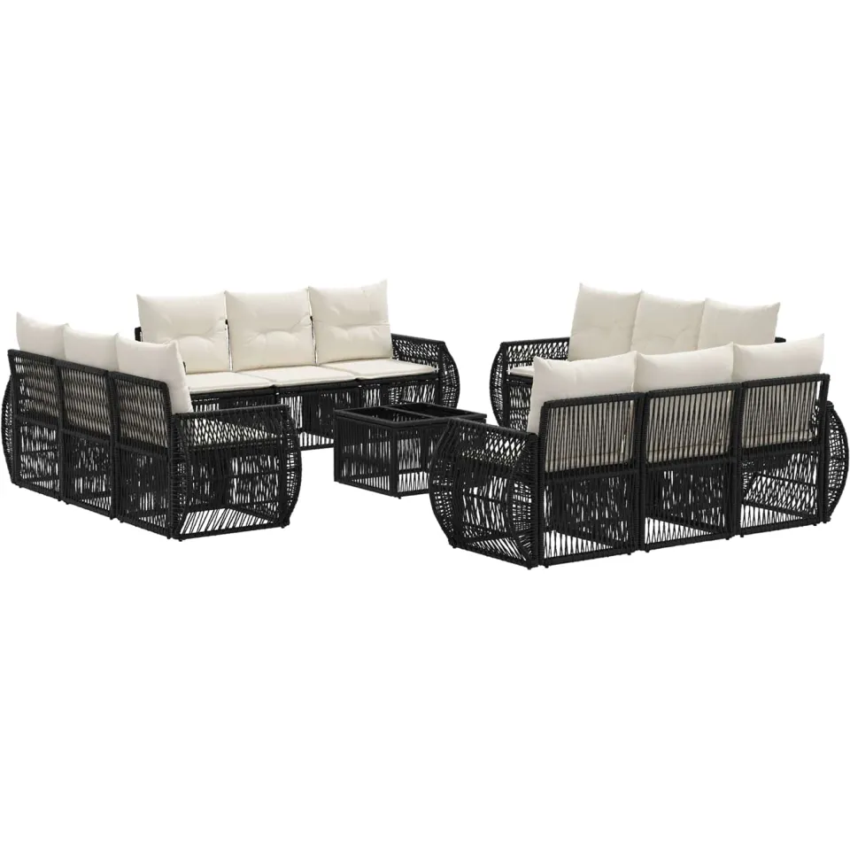 vidaXL Tuinbankenset 13 st 12-zits Zwart en Cream Wit poly rattan, foto 3