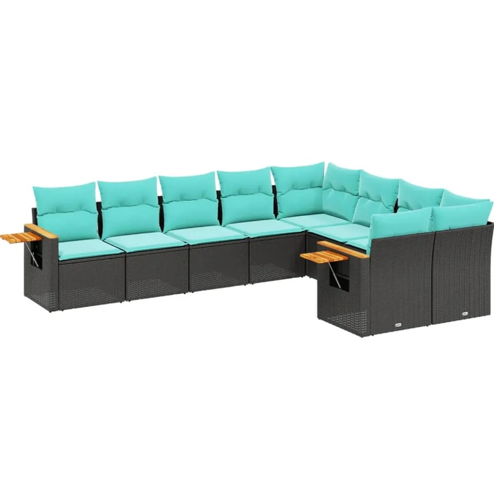 vidaXL 9-delige Loungeset met kussens poly rattan zwart, foto 3