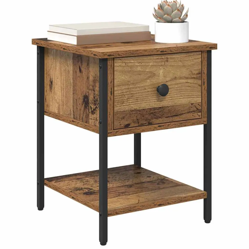 vidaXL Nachtkastje Oudhout 34 x 35,5 x 45 cm Bewerkt hout Bruin