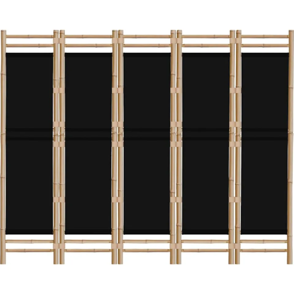 vidaXL Kamerscherm 5-panelen inklapbaar 200 cm bamboe en canvas zwart, foto 4