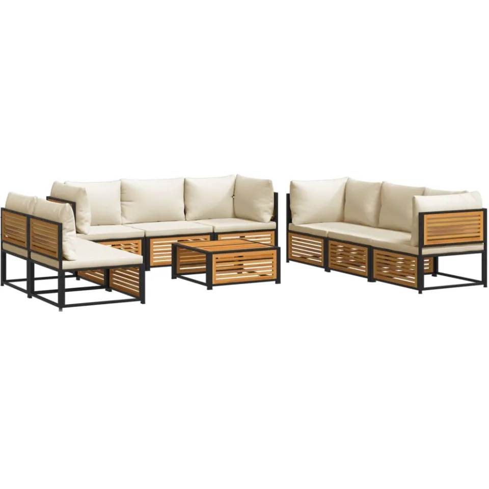 vidaXL 9-delige Loungeset met kussens massief acaciahout bruin, foto 3