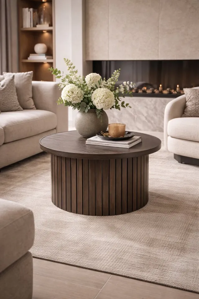 Fameilleur Ronde Salontafel Donker Eiken 67 cm – Moderne Design Salontafel Houtlook – Scandinavische / Japandi Woonkamer Tafel – Luxe Bijzettafel – Coffee Table – Ronde Houten Salontafel – Moderne Woonkamertafel Tafel Woonkamer – Salontafel donker bruin