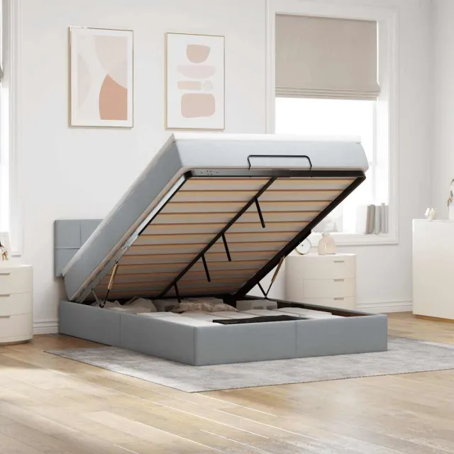 vidaXL Bed met matras 140x190 cm stof lichtgrijs grijs