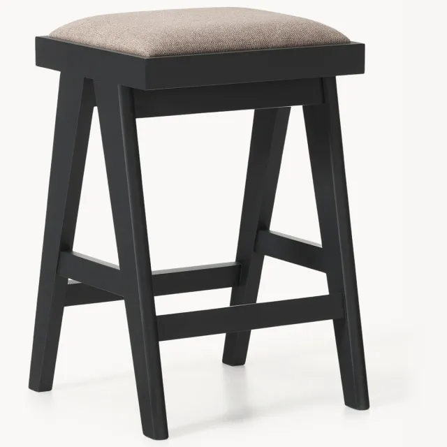 Westwing Collection Gestoffeerde barkruk Sissi Taupe, Zwart