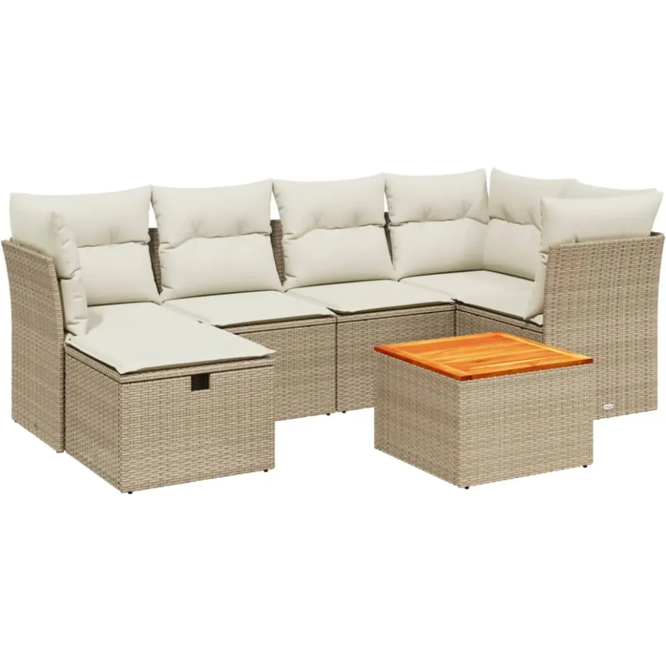 vidaXL 7-delige Loungeset met kussens poly rattan beige, foto 3