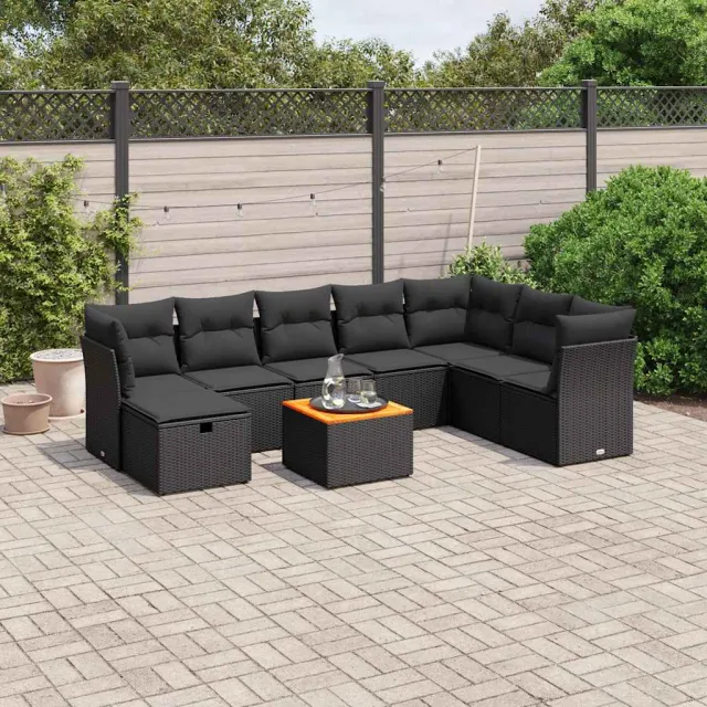 vidaXL 9-delige Loungeset met kussens poly rattan zwart, foto 2