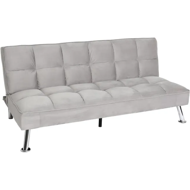 MCW Sofa MCW-K21, inklapbare bank Couch slaapbank, Nosag vering slaapfunctie ligvlak 181x107cm ~ fluweel, grijs
