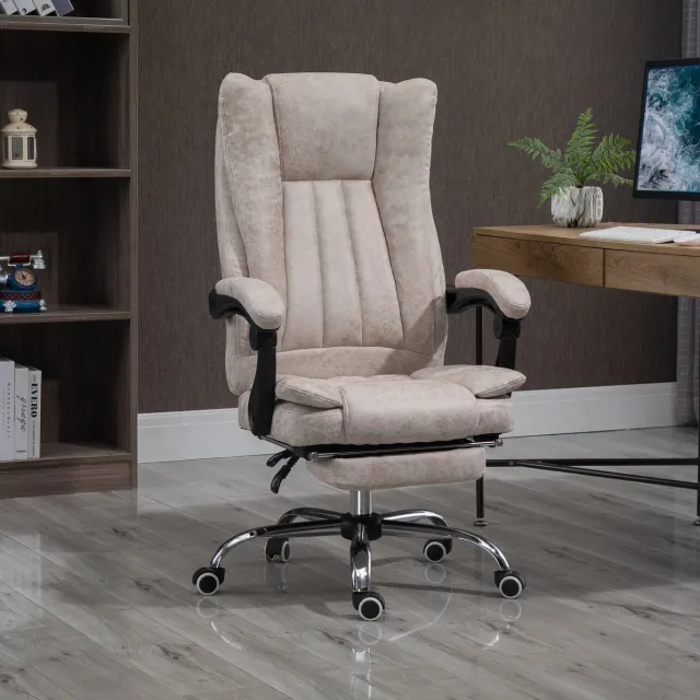 Wishdor bureaustoel 63 x 71 x 110-118 cm met liegefunctie en voetsteun, hoogteverstelbaar, 360° draaibaar, beige