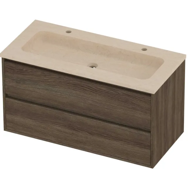 Proline Rollo Badmeubelset Hardsteen Elegant Greeploos 100x46x54 cm Sand Stone Vital Oak Eiken