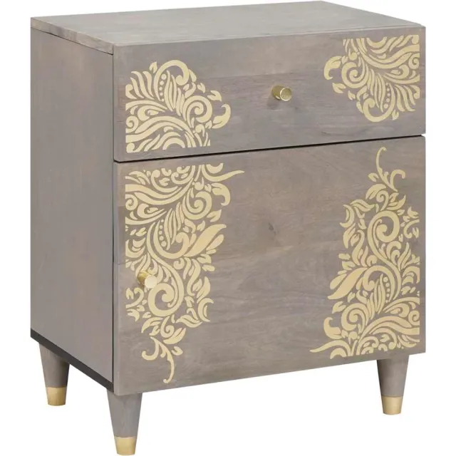 vidaXL Nachtkastje met Deur Grijs 50 x 33 x 60 cm Massief Mango Hout Bruin