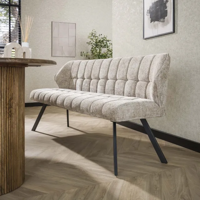 Dimehouse Eetkamerbank Lino Chenille Stof Rich Zand 180 cm Geblokt - Velvet - Modern Zandkleur
