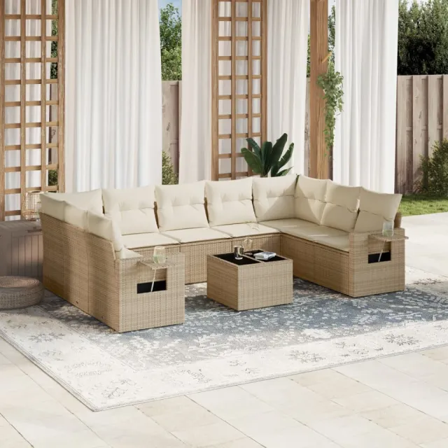 vidaXL 10-delige Loungeset met kussens poly rattan beige, foto 2