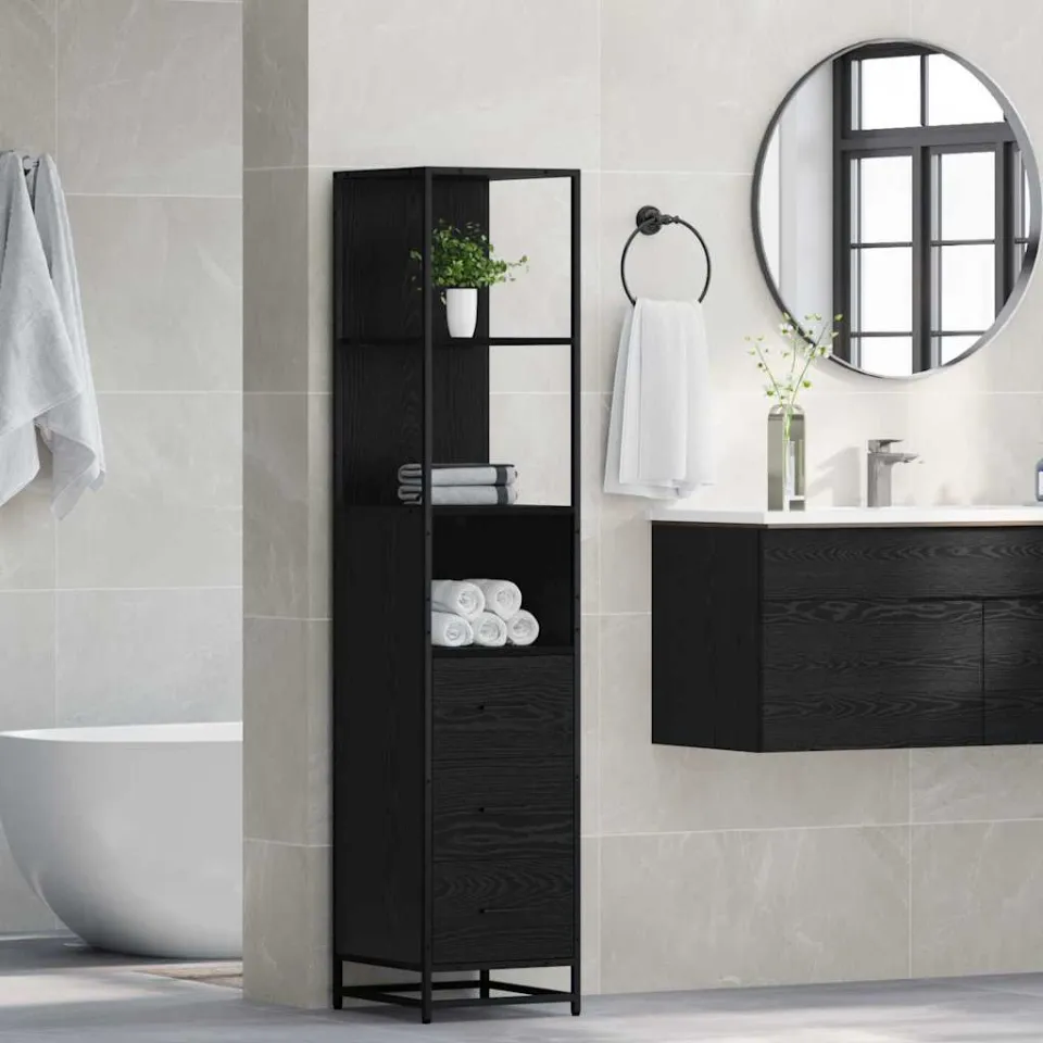 vidaXL Badkamermeubelset Zwart Eiken 35 x 37,5 x 166 cm Bewerkt hout, foto 3