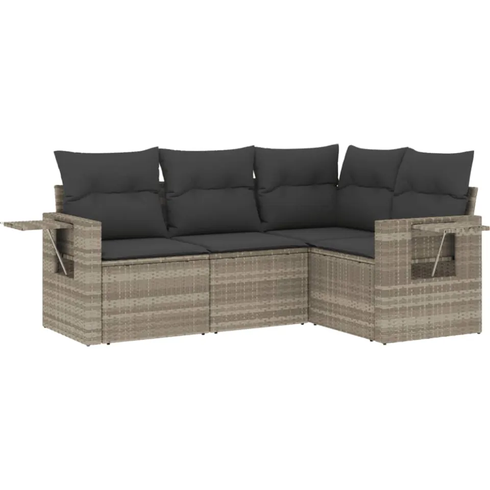 vidaXL 4-delige Loungeset met kussens poly rattan lichtgrijs grijs, foto 3