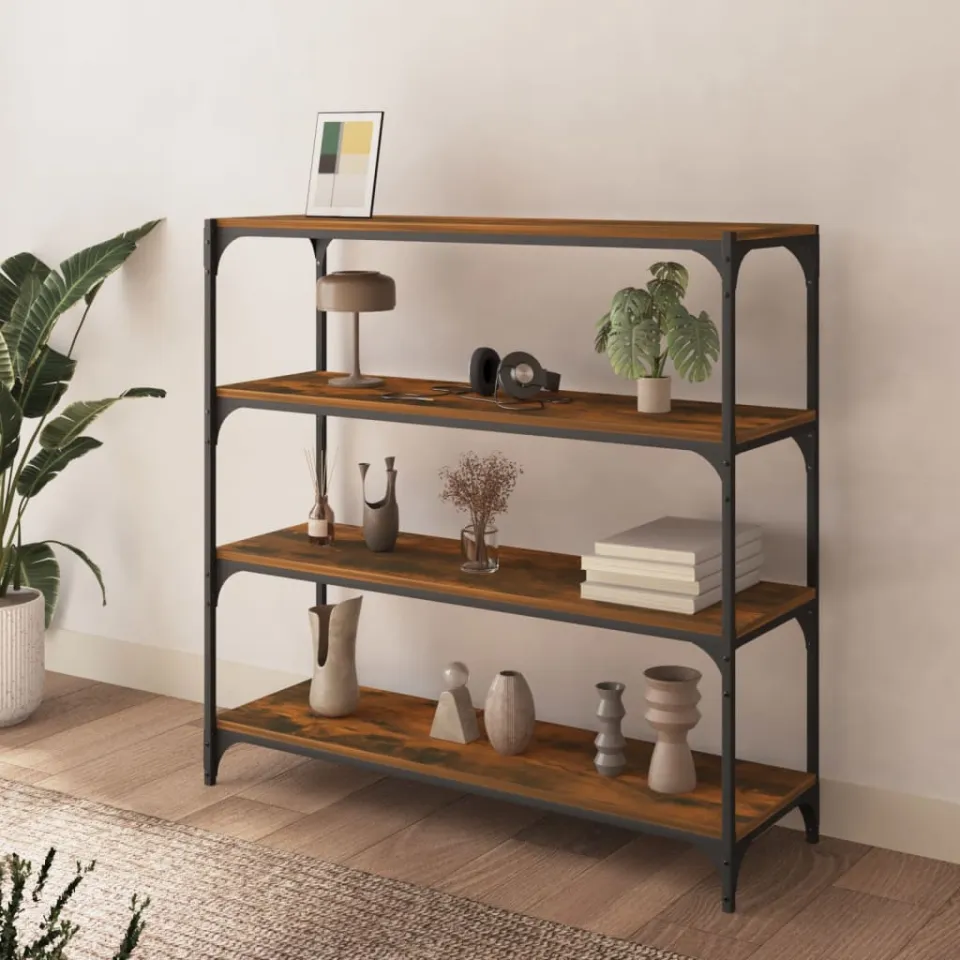 vidaXL Boekenkast 100x33x100 cm bewerkt hout en staal gerookt eiken, foto 3