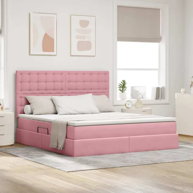 vidaXL LED Opslagbed met Matras Roze 180 x 200 cm Fluweel