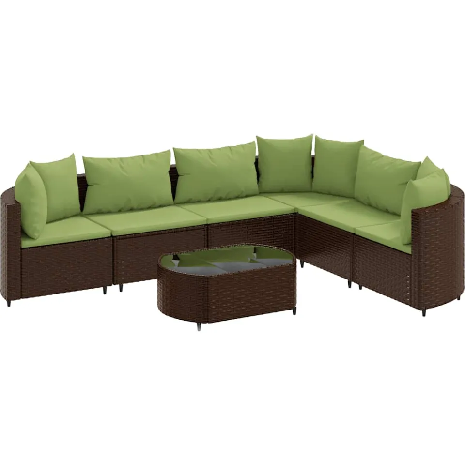 vidaXL 7-delige Loungeset met kussens poly rattan bruin, foto 3