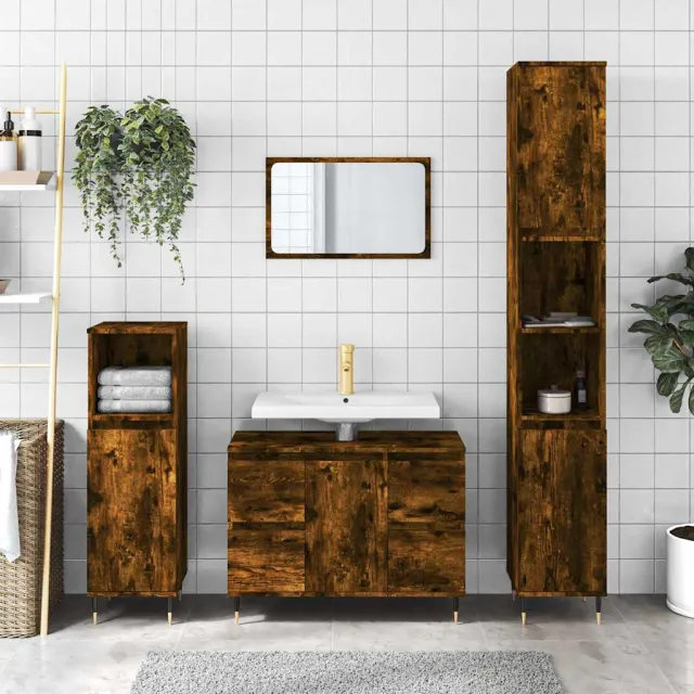 vidaXL Badkamerkast 80x33x60 cm bewerkt hout gerookt eikenkleurig, foto 2