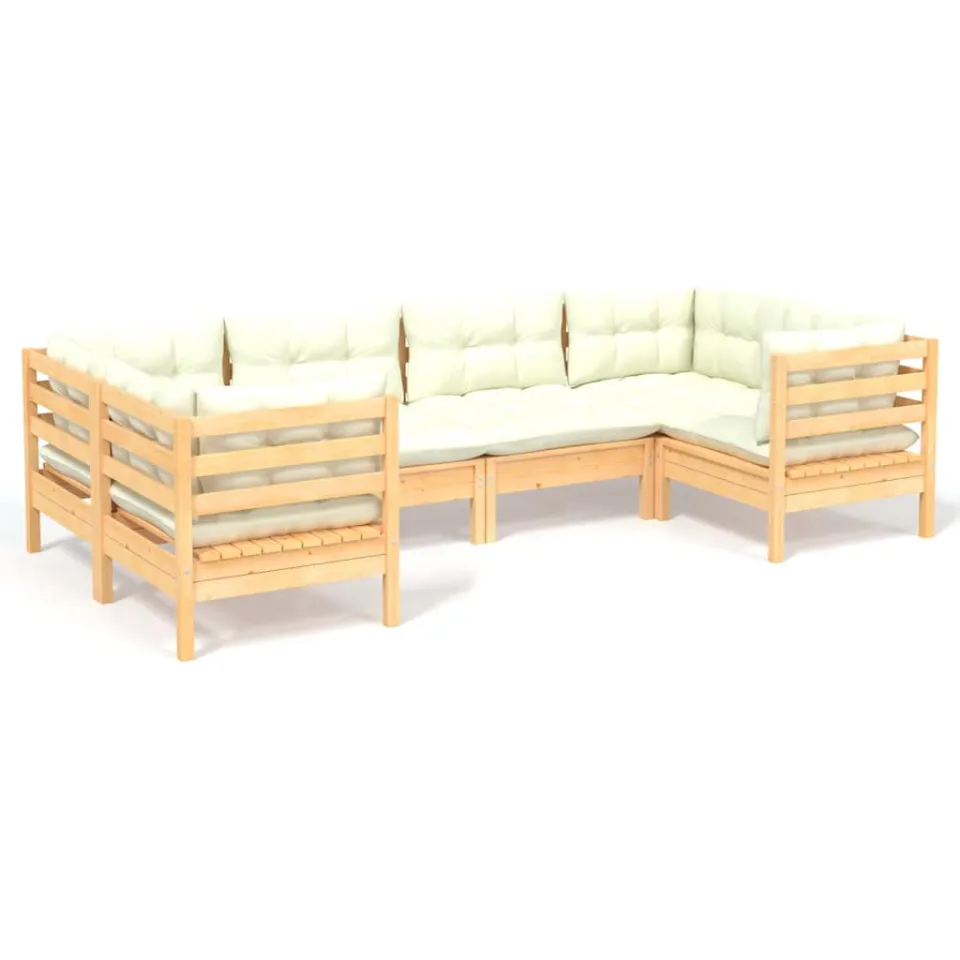 vidaXL 6-delige Loungeset met crèmekleurige kussens grenenhout, foto 3