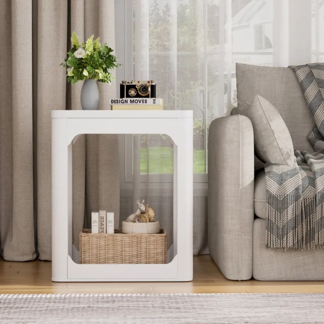 MIVRAY Bijzettafel 2 Delig Met Tweelaags Opbergruimte Voor Woonkamer En Slaapkamer Wit 50x40x60 Cm White