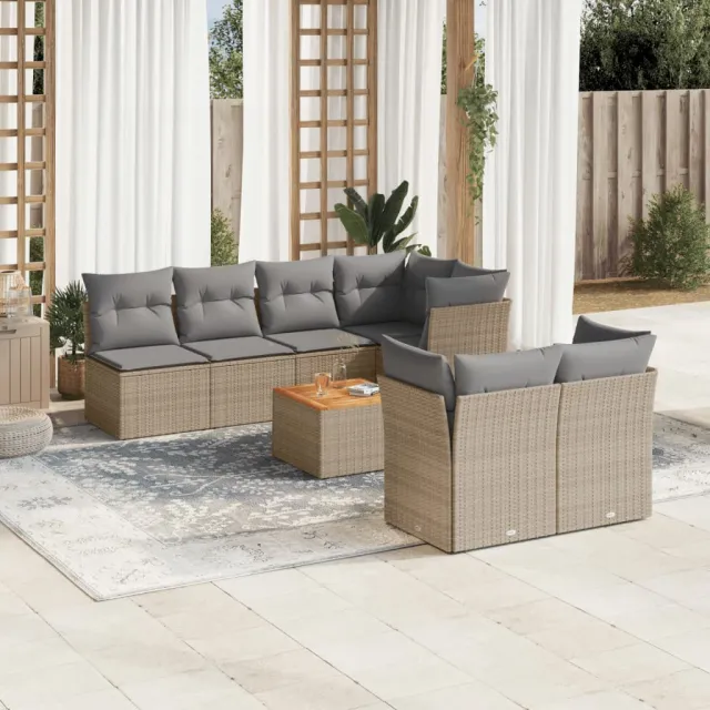 vidaXL 8-delige Loungeset met kussens poly rattan beige, foto 2