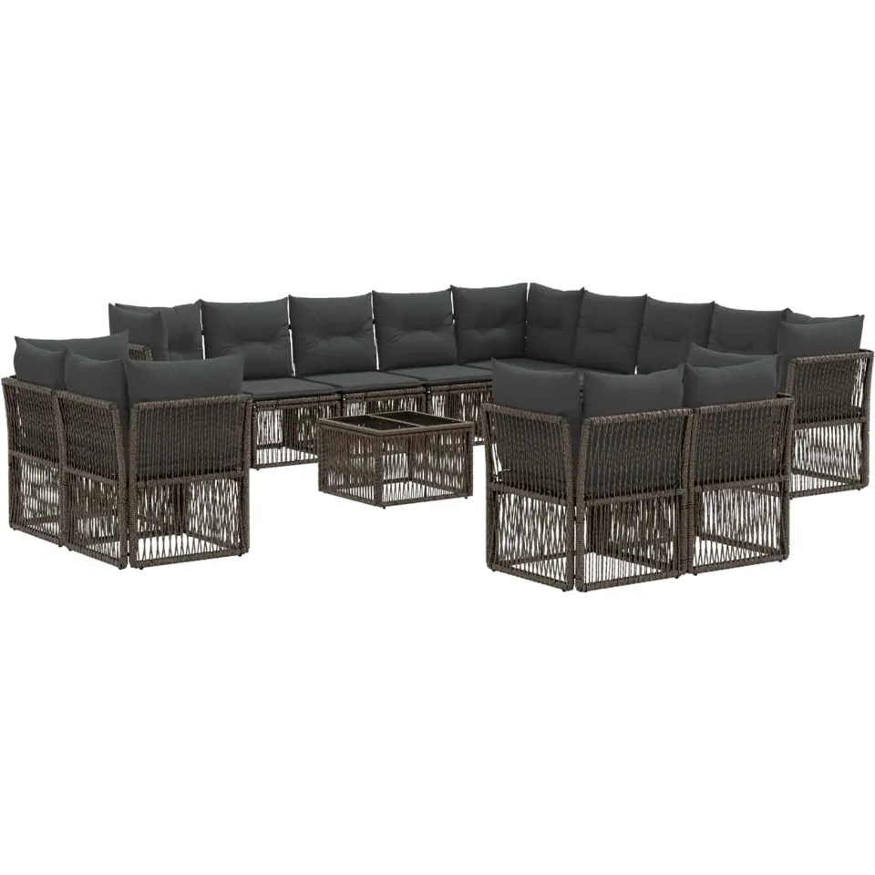vidaXL Tuinbankenset 14 st 13-zits Grijs poly rattan, foto 3